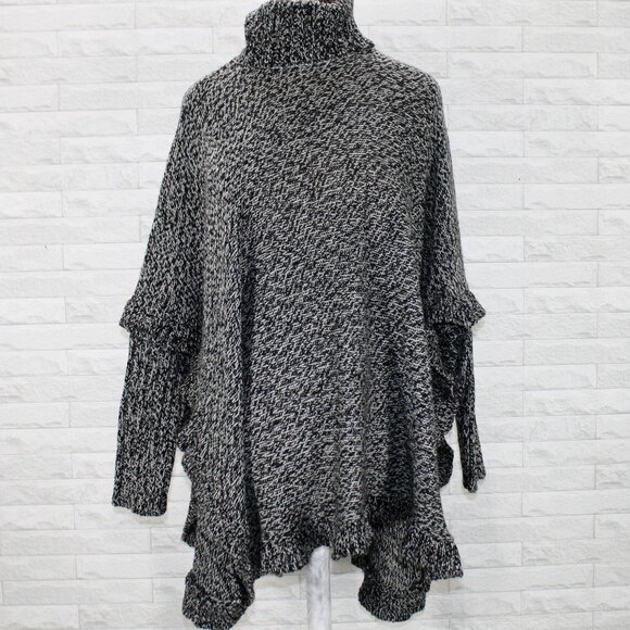 NITROGEN Sweater Turtleneck Poncho Long Sleeve Ruffled Knit Grey Oversized XS - Picture 1 of 14